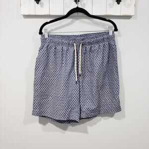 Faherty Brand Swim Trunks Large Blue Fishscale Print Drawstring Lined EUC